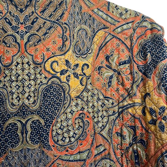 Vintage Izod Quilted Coat Barn Jacket Paisley Boho Orange Blue Hippie Retro 6 - Picture 10 of 10